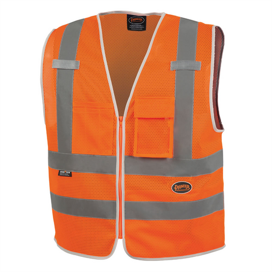 Pioneer Pioneer - Mesh 8-Pocket Safety Vest - Hi-Vis Orange - Size Large