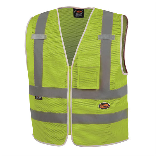 Pioneer Pioneer - Mesh 8-Pocket Safety Vest - Hi-Vis Yellow/Green - Size 2XL