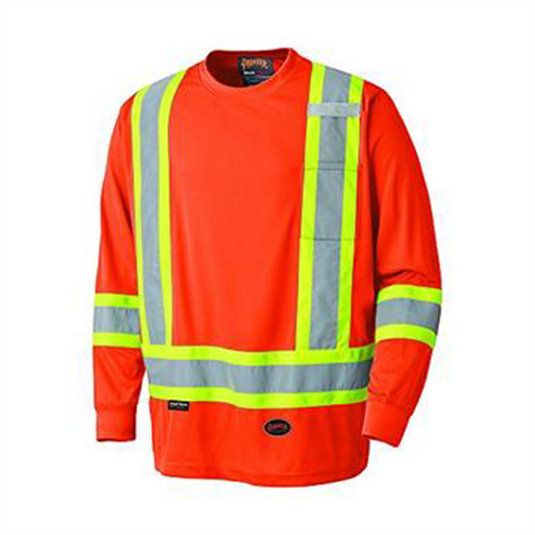 Pioneer Pioneer - Birdseye Long-Sleeved Safety Shirt - Hi-Viz Orange - Size Large