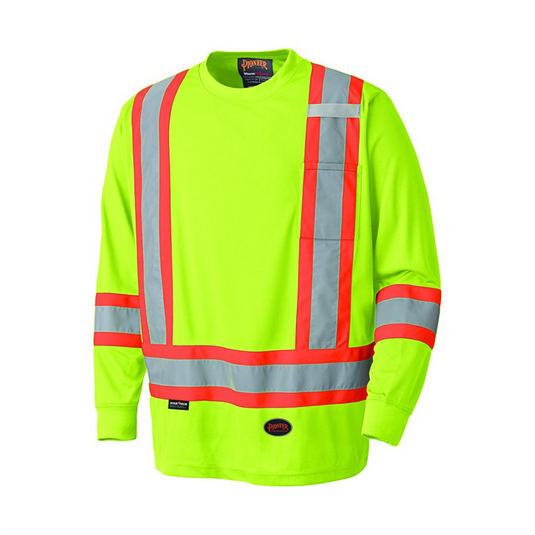 Pioneer Pioneer - Birdseye Long-Sleeved Safety Shirt - Hi-Viz Yellow/Green - Size Large