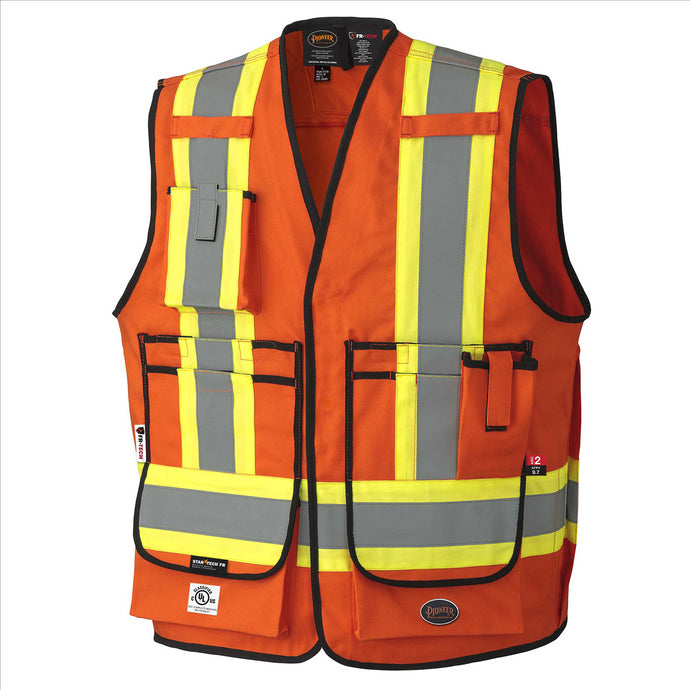 Surewerx FR Tech ARC Rated Surveyor Safety Vest - Color: Hi-Vis Orange - ANSI/ISEA 107-2020 Class 1 Type O - Size: 4XL