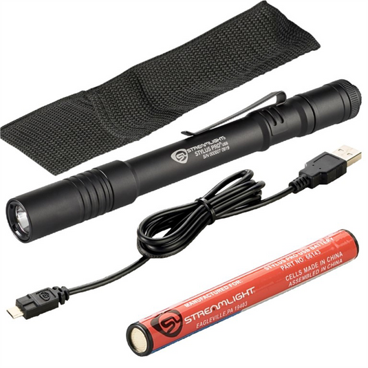 Streamlight 350 Lumen Stylus Pro USB Penlight - Includes USB cord; nylon holster - Black with White LED