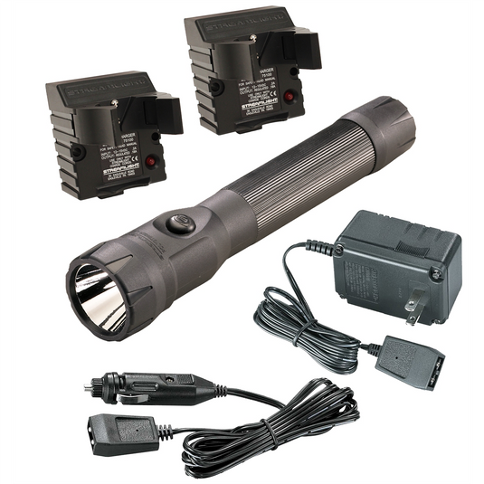 Streamlight 485 Lumen PolyStinger DS LED Flashlight - 120V/100V AC/12V DC - 2 Holders - Black