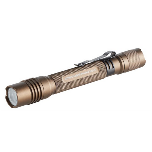 Streamlight 550 Lumen ProTac 2AA-X USB Flashlight &hyphen; Includes holster; rechargeable lithium polymer battery pack; and USB-C cord  - Coyote