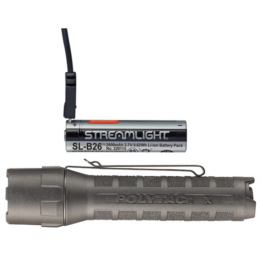 Streamlight 600 Lumen PolyTac X USB Flashlight - Includes SL-B26 battery pack - Box - Black
