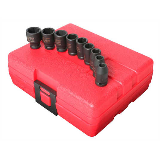 SUNEX SOCKET SET IMPACT 1/4IN. DRIVE 9 PC.STD. METRIC