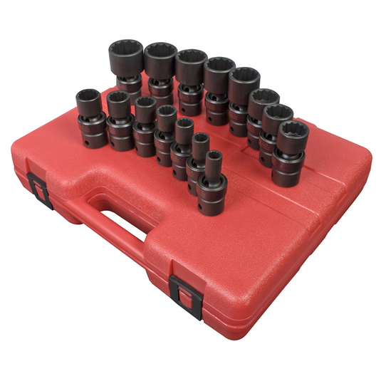 SUNEX 15 PC 1/2"" DR 12 PT SAE UNIVERSAL IMPACT SOCKET
