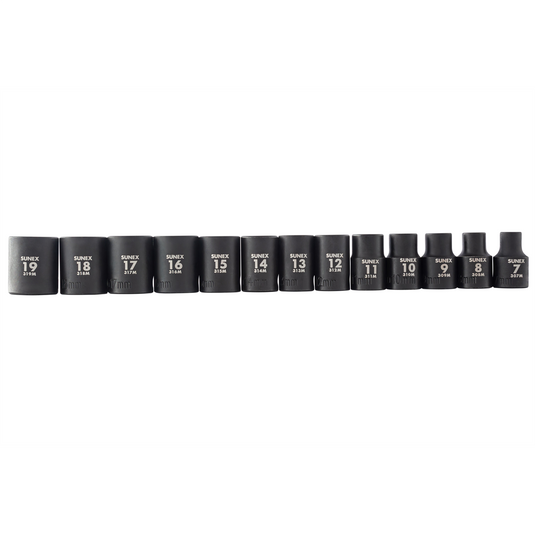 SUNEX 3/8"" Dr. Metric Impact Socket Set on Rail