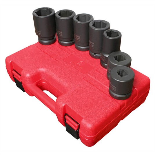 SUNEX SOCKET SET IMPACT 1"" DRIVE 7 PC DEEP METRIC