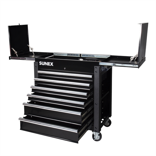 SUNEX 6-Drawer Slide Top Service Cart; Blac