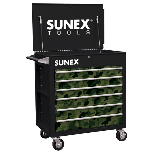 SUNEX 6 Full-Drawer Professional Cart; Black w/Green Camo