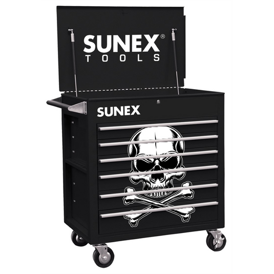 SUNEX 6 Full-Drawer Professional Cart; Black w/White Skull