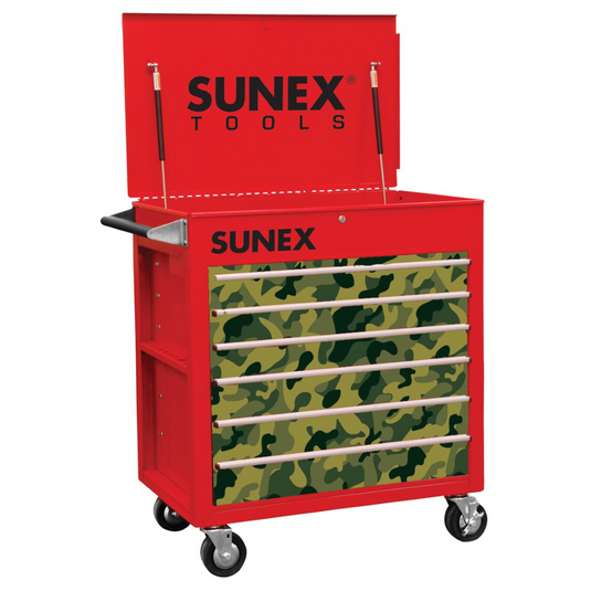 SUNEX 6 Full-Drawer Professional Cart; Red w/Camo
