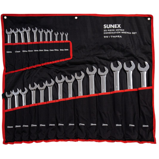SUNEX 25 Pc Metric Full Polish V-Groove Combo Wrench Set