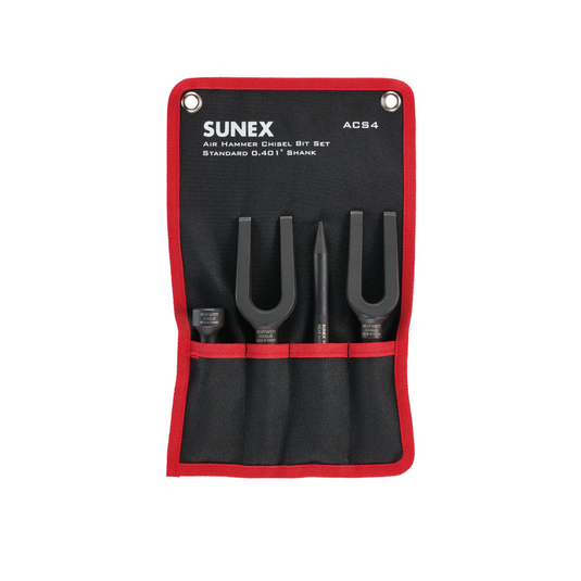 SUNEX Air Hammer Chisel Pneumatic Separator 4 Piece Set in Portable Tool Roll