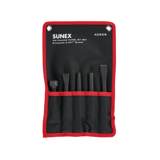 SUNEX Air Hammer Chisel Standard 5 Piece Set in Portable Tool Roll