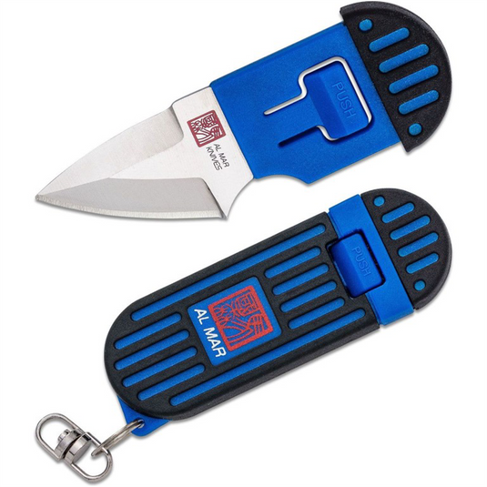 SUNEX Al Mar Stringer D2 Wedge Blade Keychain Knife in Giftable Box - Blue/Black