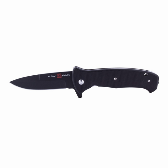 SUNEX AL Mar SERE 2020 G Assisted Open Liner Lock D2 3.6 Inch Matte Black Titanium Finish Plain Edge Talon Blade with G10 Handle Tactical Folding Knive - Black