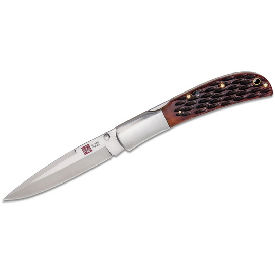 SUNEX Knife HJBCC LB AUS8 58HRC Satin 4in Trad SSB Brown Leather P