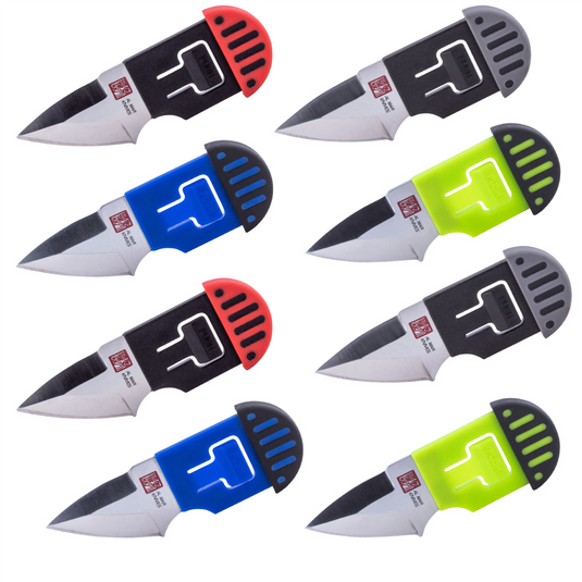 SUNEX Al Mar Stringer D2 Wedge Blade Keychain Knife in Giftable Boxes Bundle - Red; Blue; Green; Black - 8 Knives