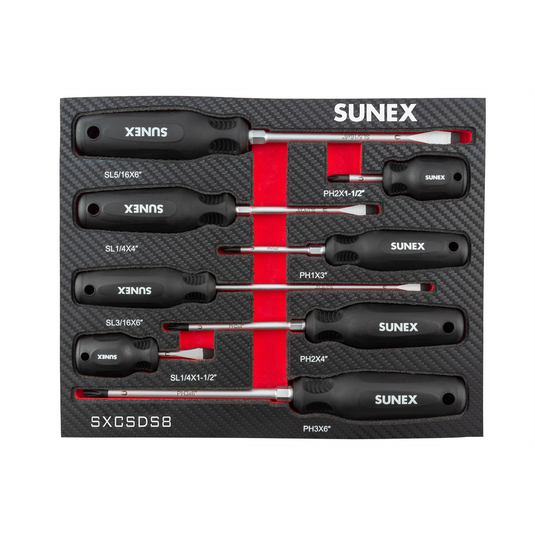 SUNEX Phillips&reg; & Slotted Magnetic 8 Piece Screwdriver Set in EVA Foam