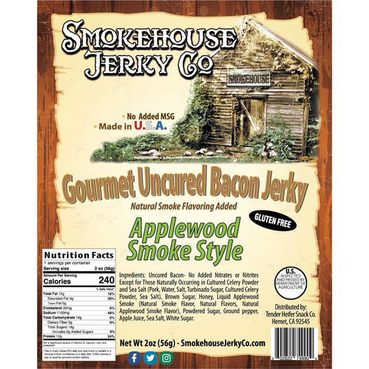 Tender Heifer Snack Co. Applewood Smoked Bacon Jerky - GLUTEN FREE - 2 oz