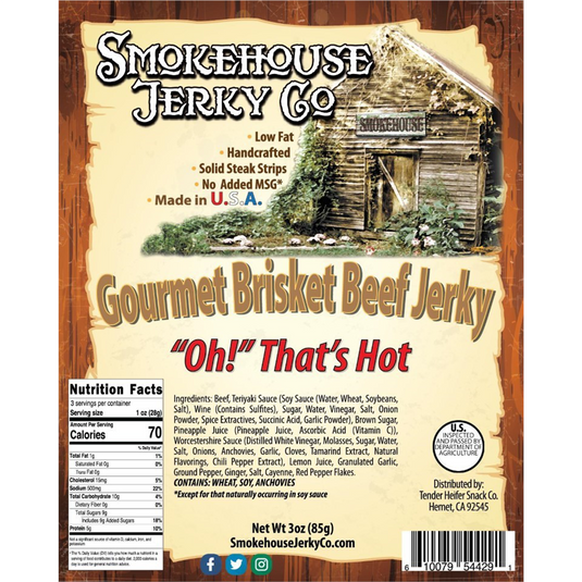 Tender Heifer Snack Co. Oh; That's Hot - Cayenne Pepper Brisket Beef Jerky - 3 oz