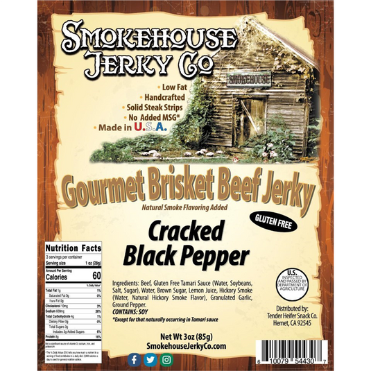 Tender Heifer Snack Co. Cracked Black Pepper Brisket Beef Jerky - GLUTEN FREE - 3 oz