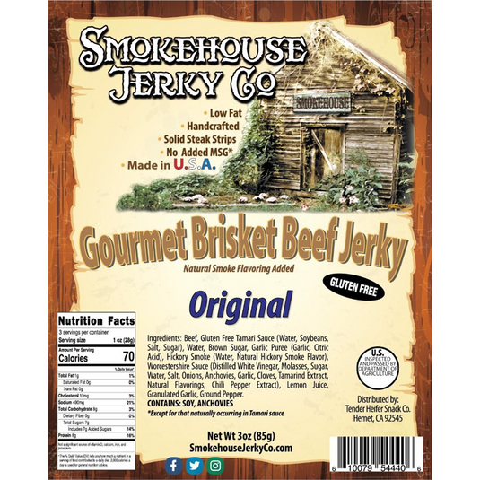 Tender Heifer Snack Co. Original Brisket Beef Jerky - GLUTEN FREE - 3 oz