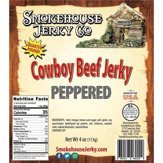Tender Heifer Snack Co. Cowboy Cut Peppered Beef Jerky 4 Ounce
