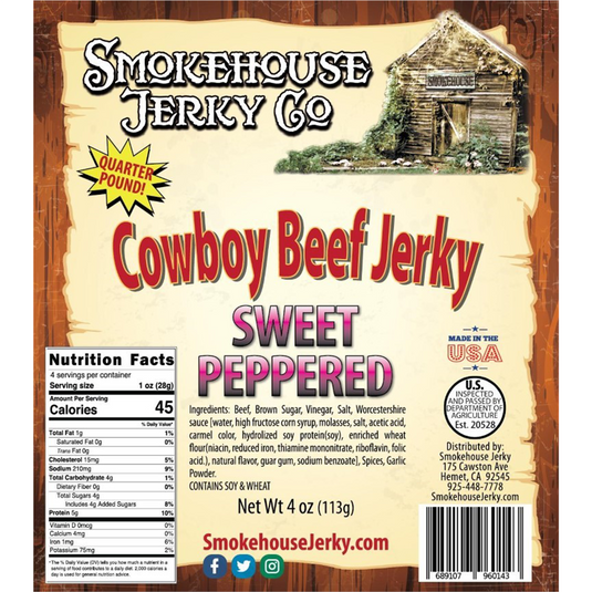 Tender Heifer Snack Co. Cowboy Cut Sweet Peppered Beef Jerky 4 Ounce
