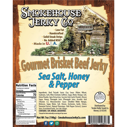Tender Heifer Snack Co. Sea Salt Honey And Pepper Brisket Beef Jerky 7 Ounce