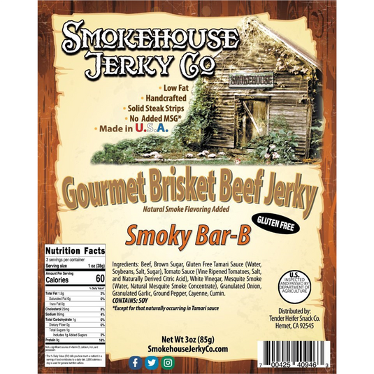 Tender Heifer Snack Co. Smoky Barbecue Brisket Beef Jerky - GLUTEN FREE - 3 oz