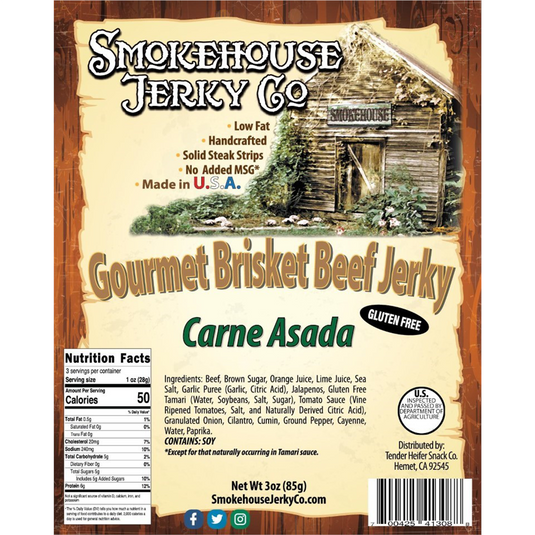 Tender Heifer Snack Co. Carne Asada Brisket Beef Jerky - GLUTEN FREE - 3 oz