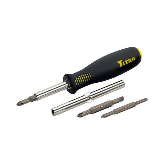 TITAN 6-IN-1 RATCHETING SCREWDRIVER W/ CUSHION GRIP