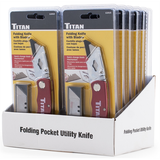 TITAN 12PC Red Folding Utility Knife Display