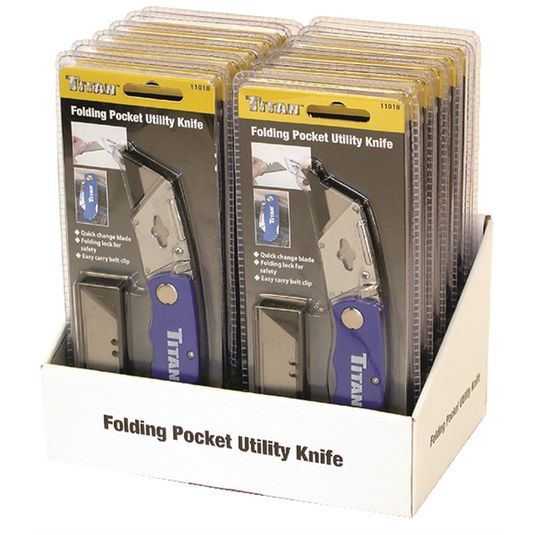 TITAN 12PC Blue Foliding Utilility Knife Display