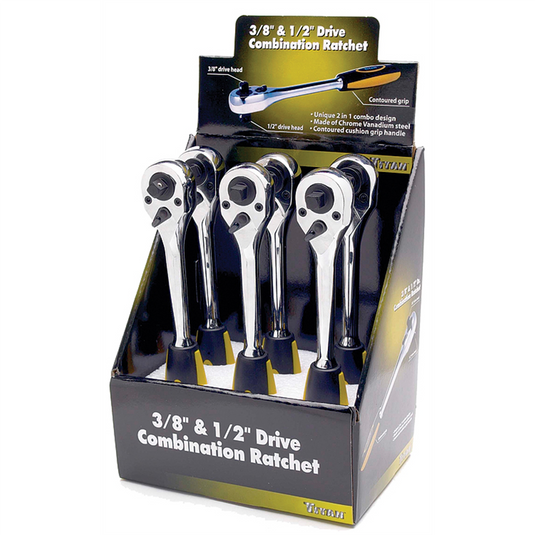 TITAN 6PC Dual-headed 3/8"" & 1/2"" Dr. Std Ratchet Display