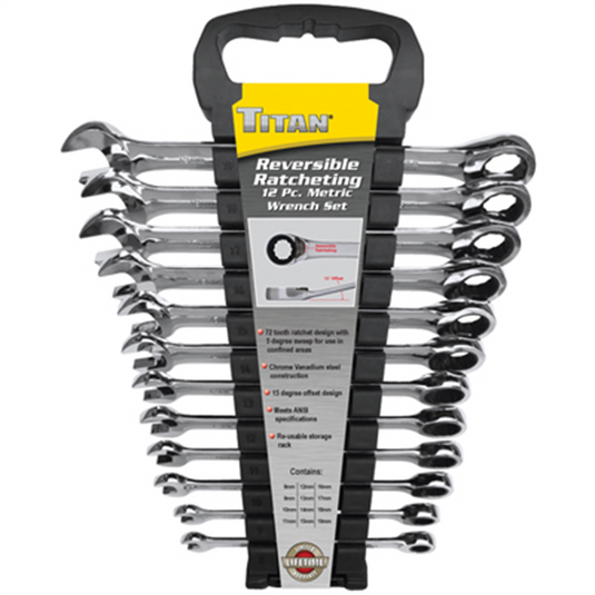 TITAN 12-PC METRIC REVERSIBLE RATCHETING WRENCH