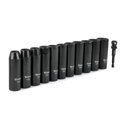 Titan 12 Piece 1/2 Inch Drive 6 Point Metric Deep Impact Socket Set