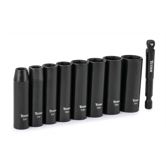 Titan 9 Piece 1/4 Inch Drive 6 Point Metric Deep Impact Socket Set