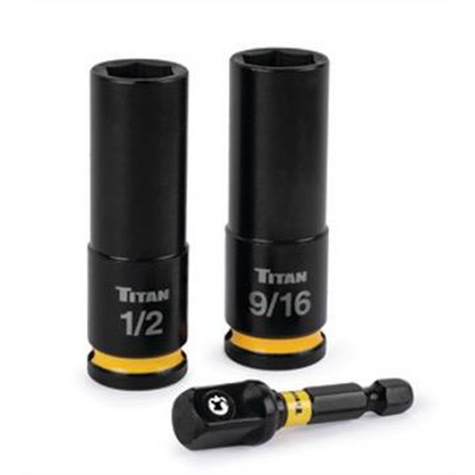 Titan 3 pc. 3/8 in. Drive SAE 6-point Impact Socket and Adapter Set