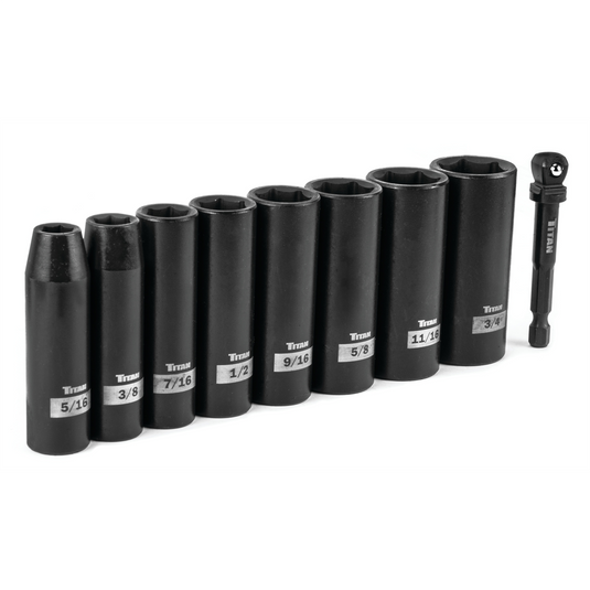 Titan 9 Piece 3/8 Inch Drive SAE 6 Point Deep Impact Socket Set