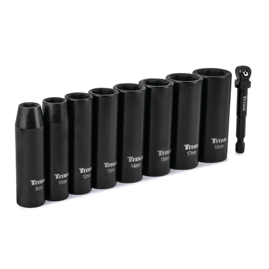 Titan 9 Piece 3/8 Inch Drive Metric 6 Point Deep Impact Socket Set