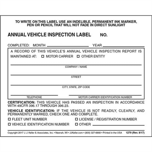Tire Mechanic's Resource Annual Vehicle Inspection Label - Vinyl w/ Mylar L