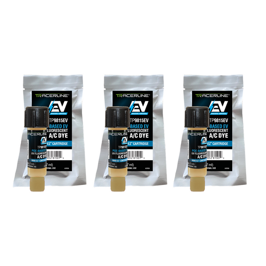 Tracer (3) 0.25 oz (7 ml) Mini-EZ&trade; single-dose POE-Based EV A/C dye cartridges (compatible with R-134a and R-1234yf systems)Three 0.25 oz  Mini-EZ&trade; single-dose POE-Based EV A/C dye cartridges (for R-134a and R-1234yf systems