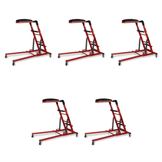 Traxion 3-106 Quality Economy Topside Creeper - Red with Expanded Metal Steps and Velcro Stomach Pads with Tool Loops - 5 Pack