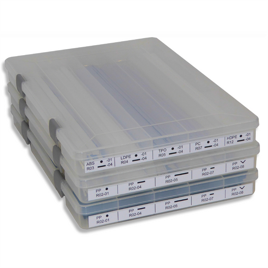 Polyvance Welding Rod Case; Set of 3; labeled; complete with 21 types of welding rod.