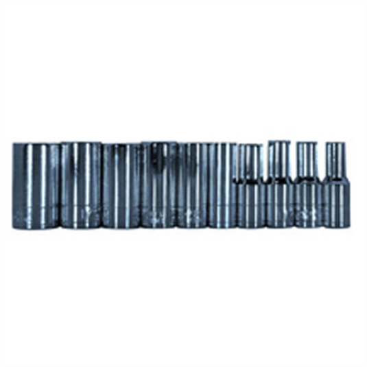 V-8 Tools 10-pc Chrome 1/4"" Socket Set; Semi-Deep; 6 Point