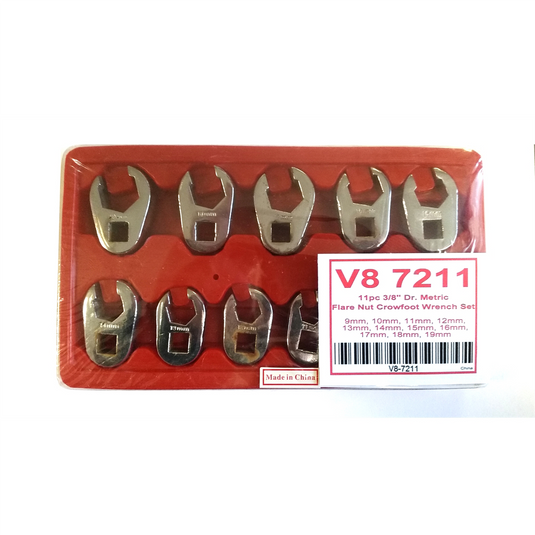 V-8 Tools 11 PC 3/8"" DR. METRIC CROWFOOT WRENCH SET